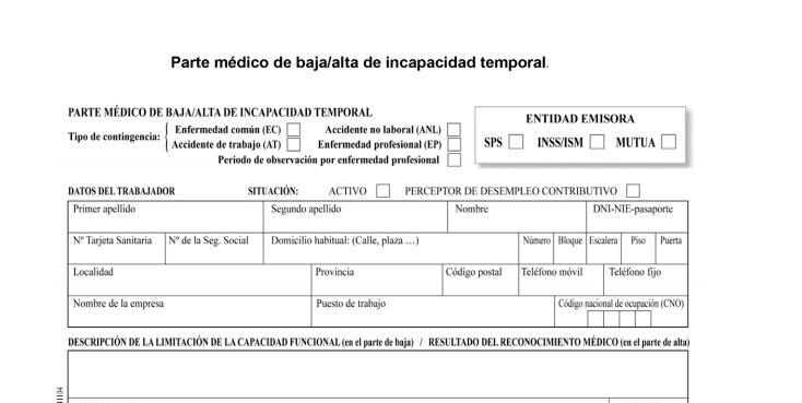 Parte médico de baja de incapacidad temporal